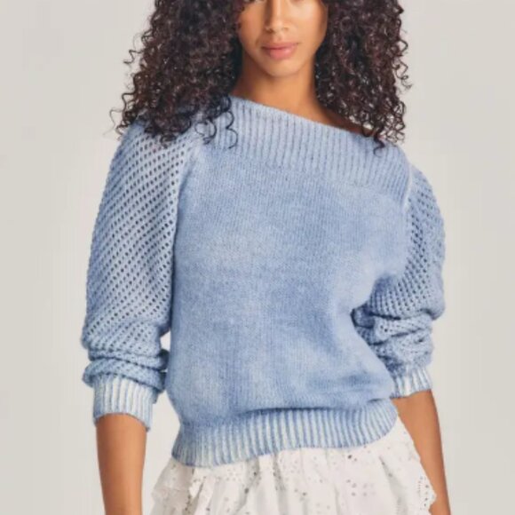 LoveShackFancy Sweater Womens XS Blue Rosie Pullover Alpaca